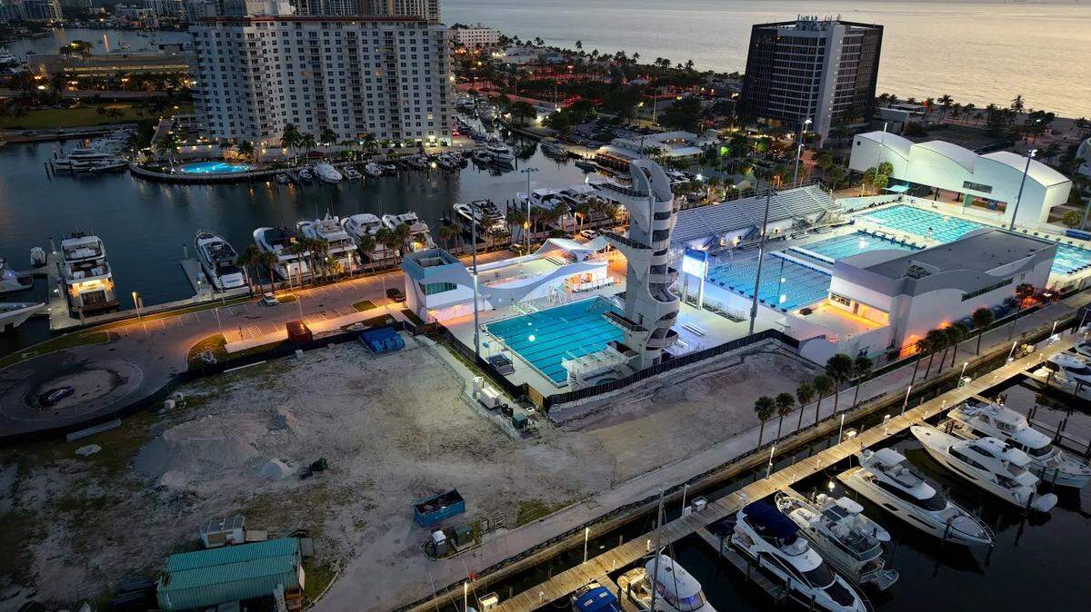 The Fort Lauderdale Aquatic Center, including a 27-meter dive tower, is shown on Friday, March 14, 2025. The Fort Lauderdale Aquatic Center, including a 27-meter dive tower, is shown on Friday, March 14, 2025.